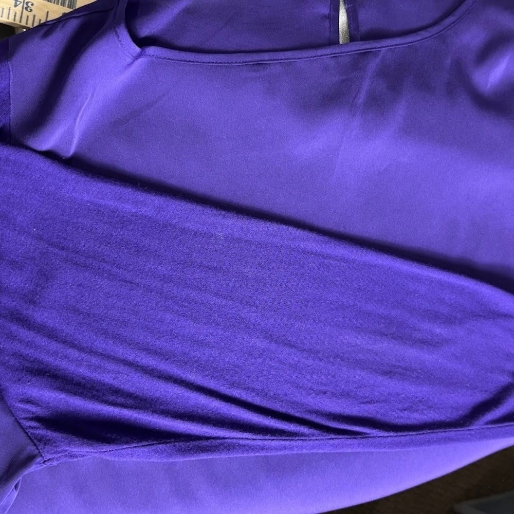 Lauren Ralph Lauren Womens‎ Purple Mixed Media Long Sleeve Blouse Top Large L - Picture 6 of 9